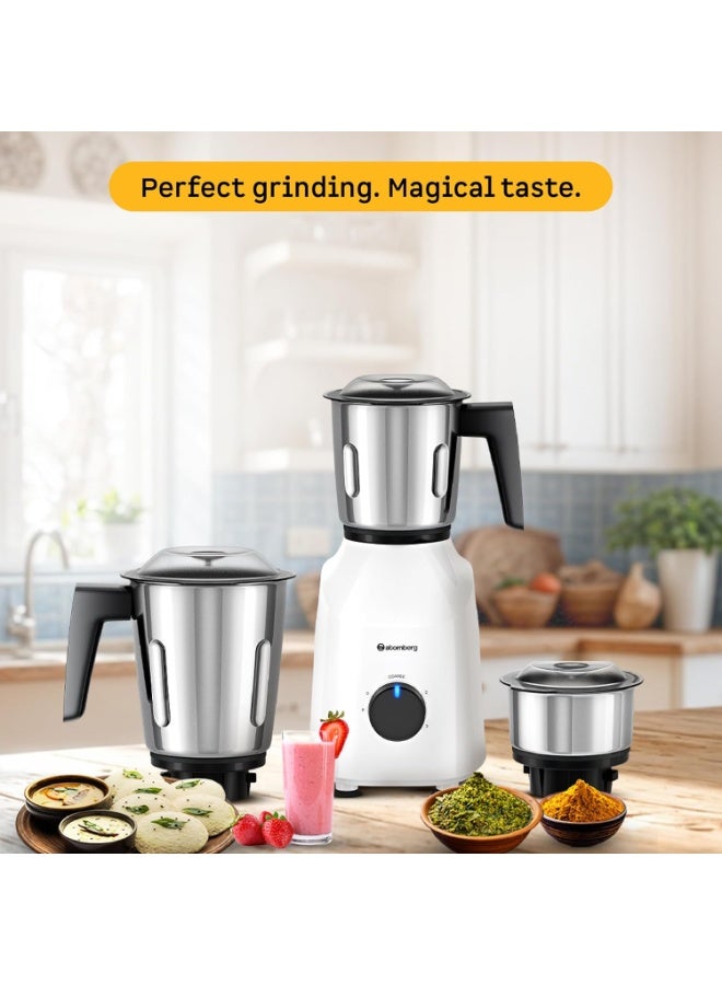 Atomberg Xiana 750 Watt Mixer Grinder | 3 Multipurpose Stainless Steel Jars | Coarse Mode for Silbatta-Like Textures | Powerful Intelligent Motor | Easy Fault LED Indication | Snow White - Image 4
